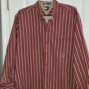 Tommy Hilfiger Men's Burgundy Striped Button Down Shirt